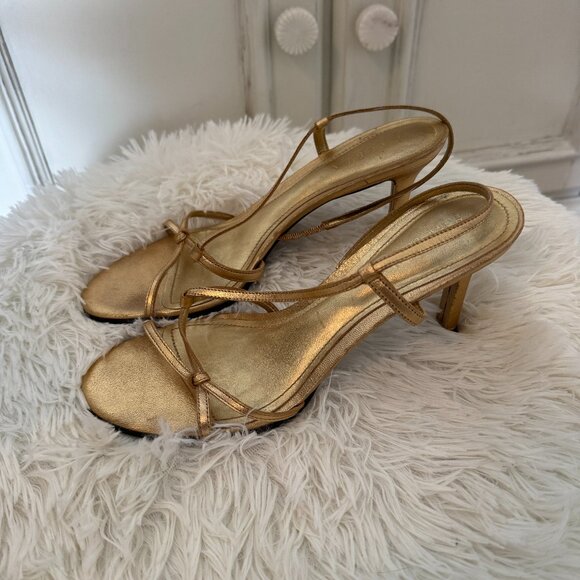 Ralph Lauren Gold Strappy Heels - Picture 1 of 9